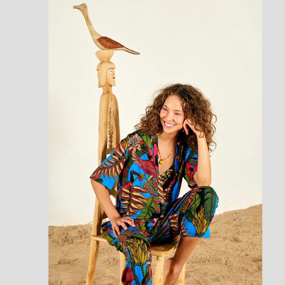 Farm Rio Deep V tropical print jumpsuit size XS/S